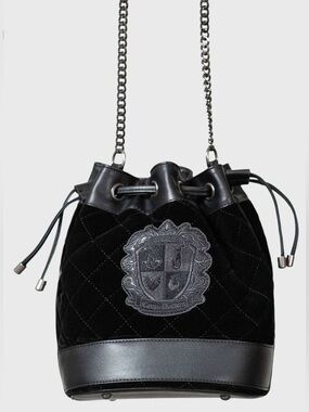 Killstar Ghost Club Handbag, Black Drawstring Bag with Silver Chain Strap